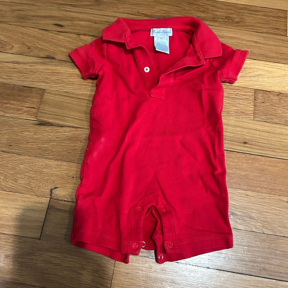 Ralph Lauren Bright Red Infant Polo Romper!